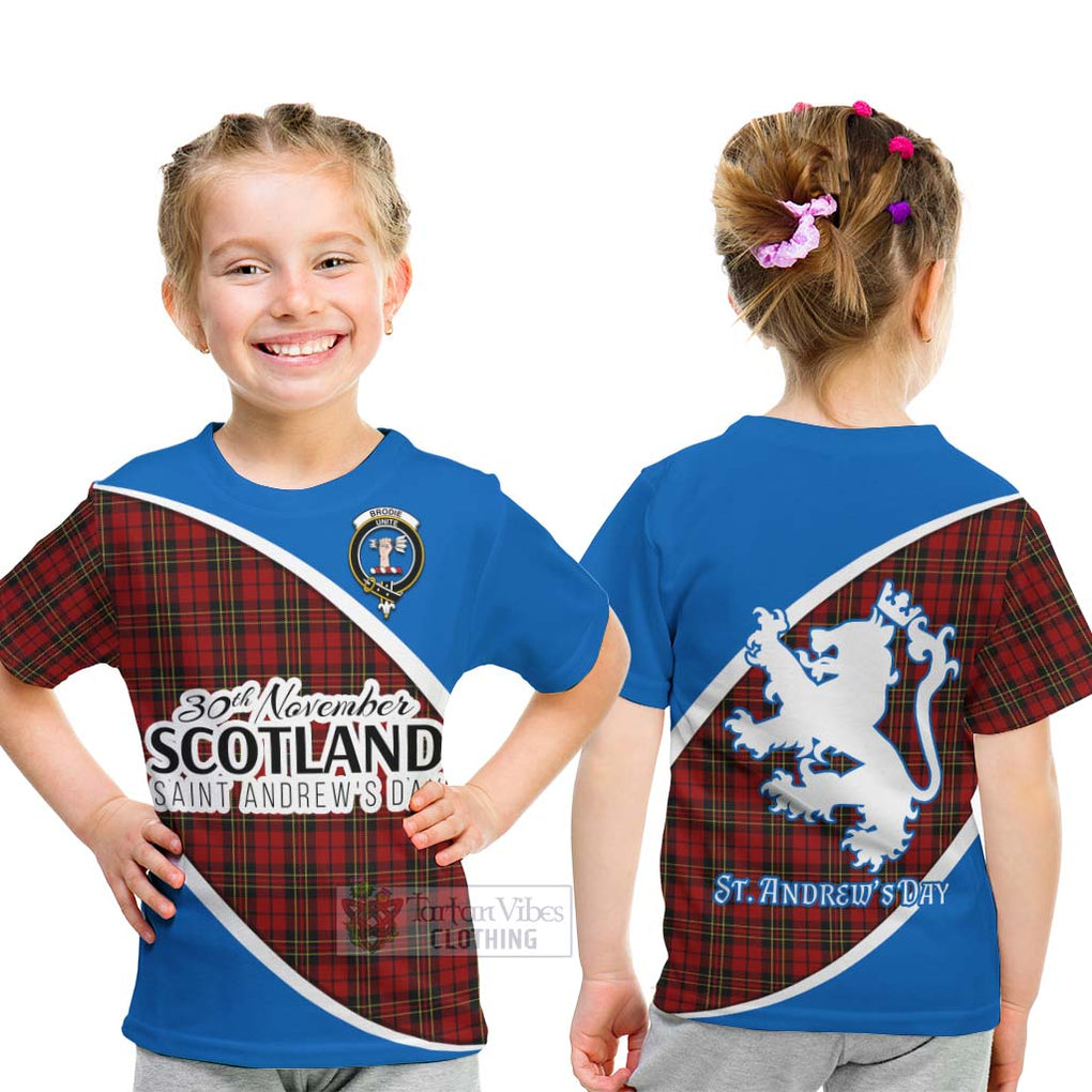 Tartan Vibes Clothing Brodie Family Crest Tartan Kid T-Shirt Celebrate Saint Andrew's Day in Style