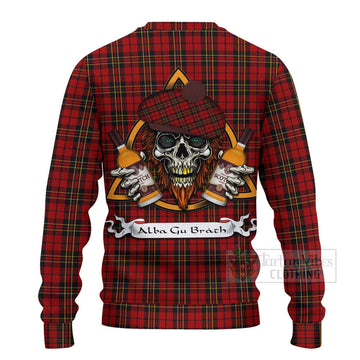 Brodie Tartan Ugly Sweater with Family Crest and Bearded Skull Holding Bottles of Whiskey