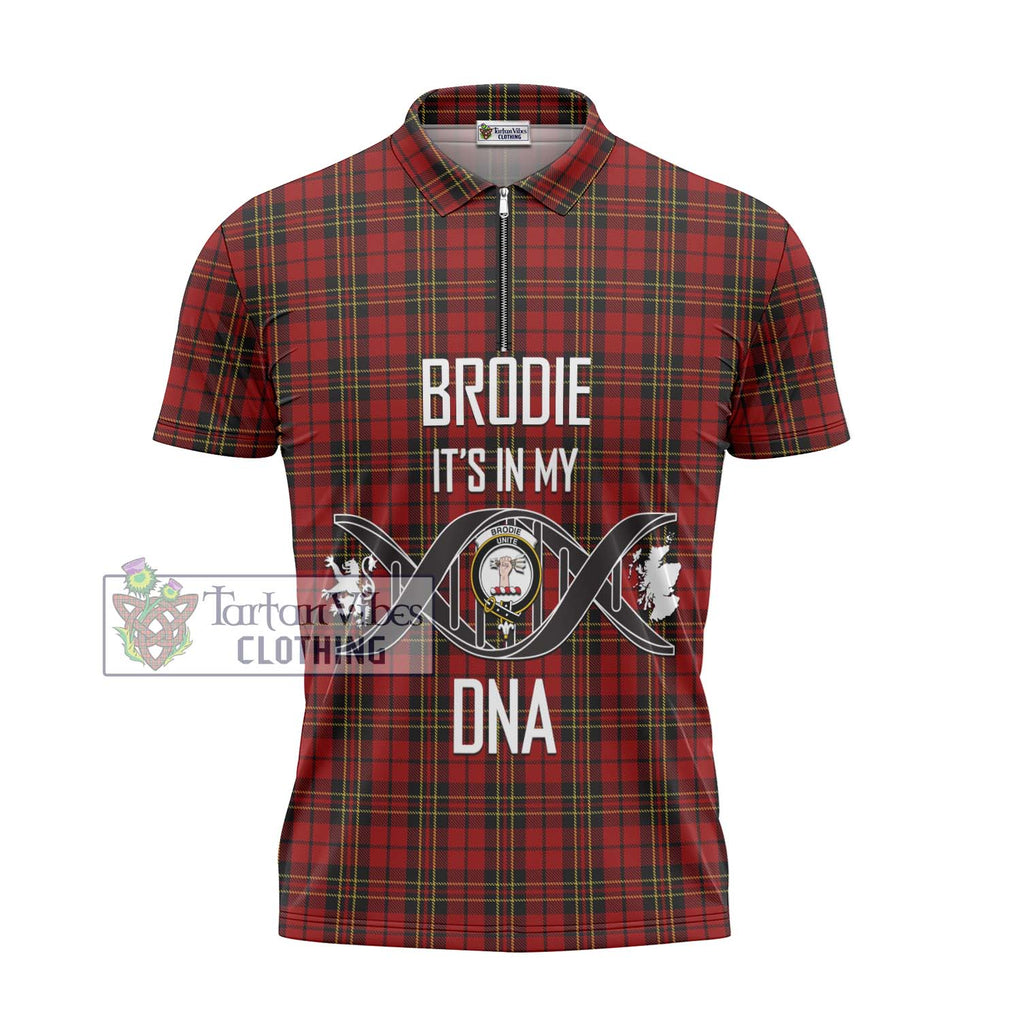 Brodie Tartan Zipper Polo Shirt with Family Crest DNA In Me Style - Tartanvibesclothing Shop