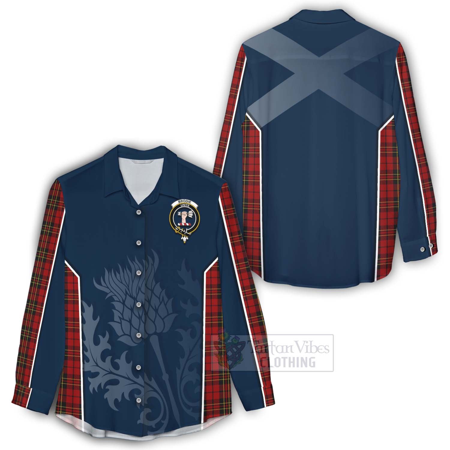 Tartan Vibes Clothing Brodie Tartan Women's Casual Shirt with Family Crest and Scottish Thistle Vibes Sport Style