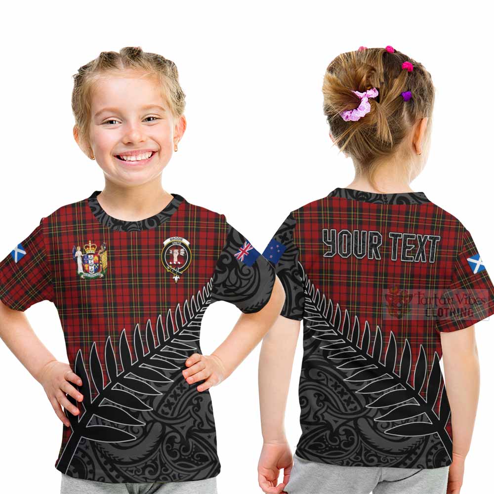 Tartan Vibes Clothing Brodie Crest Tartan Kid T-Shirt with New Zealand Silver Fern Half Style