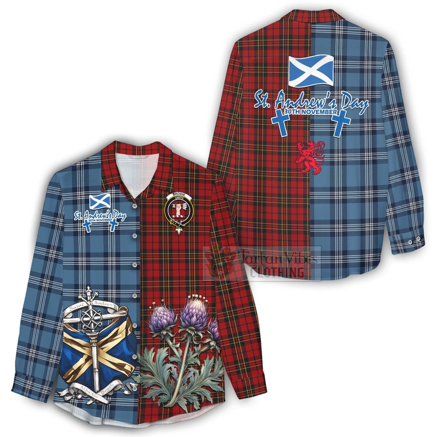 Tartan Vibes Clothing Brodie Tartan Women's Casual Shirt Happy St. Andrew's Day Half Tartan Style