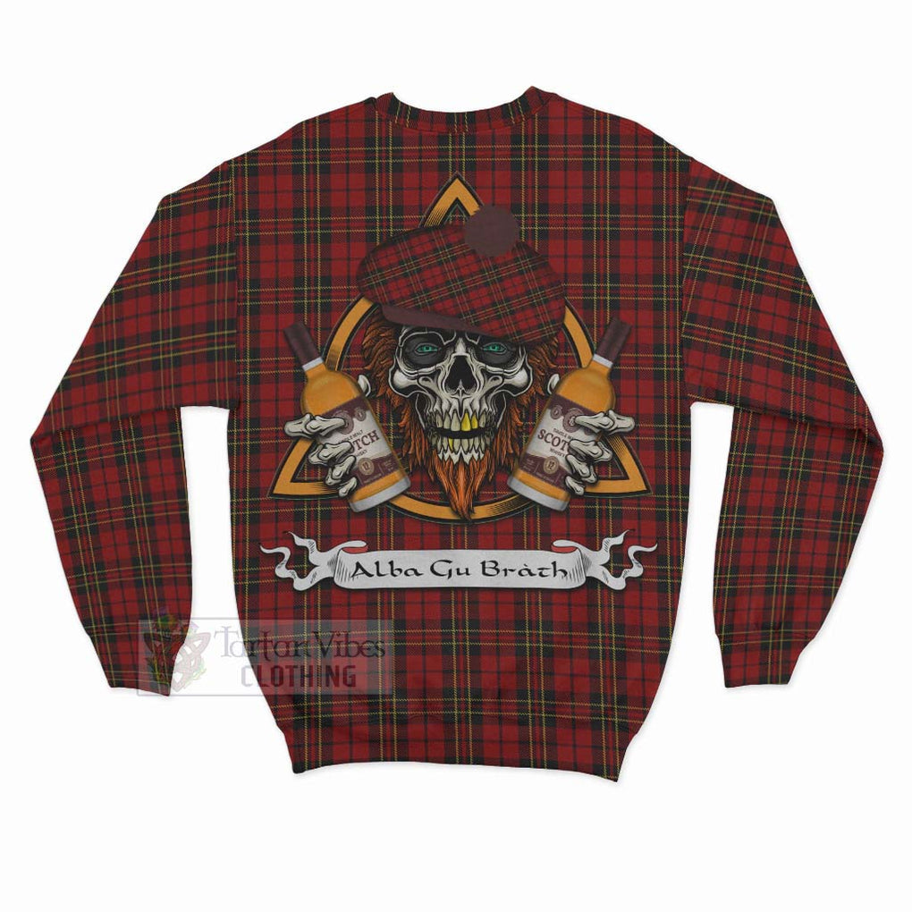 Tartan Vibes Clothing Brodie Tartan Sweatshirt with Family Crest and Bearded Skull Holding Bottles of Whiskey