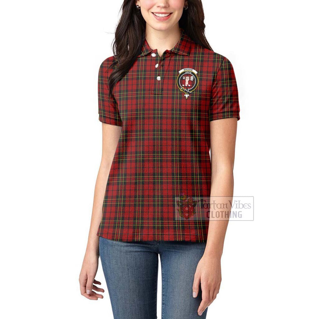 Tartan Vibes Clothing Brodie Tartan Women's Polo Shirt with Family Crest Celtic Skull Style