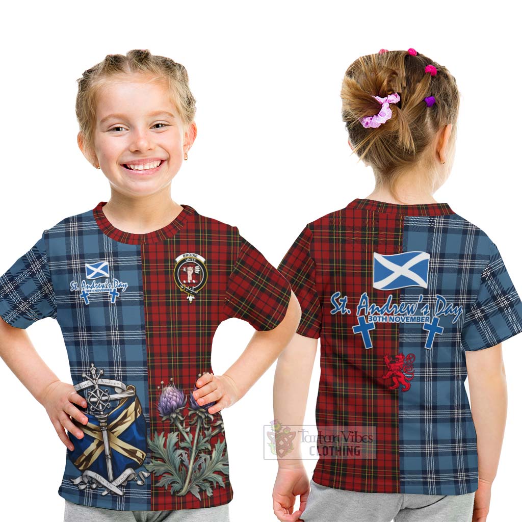 Tartan Vibes Clothing Brodie Tartan Kid T-Shirt Happy St. Andrew's Day Half Tartan Style