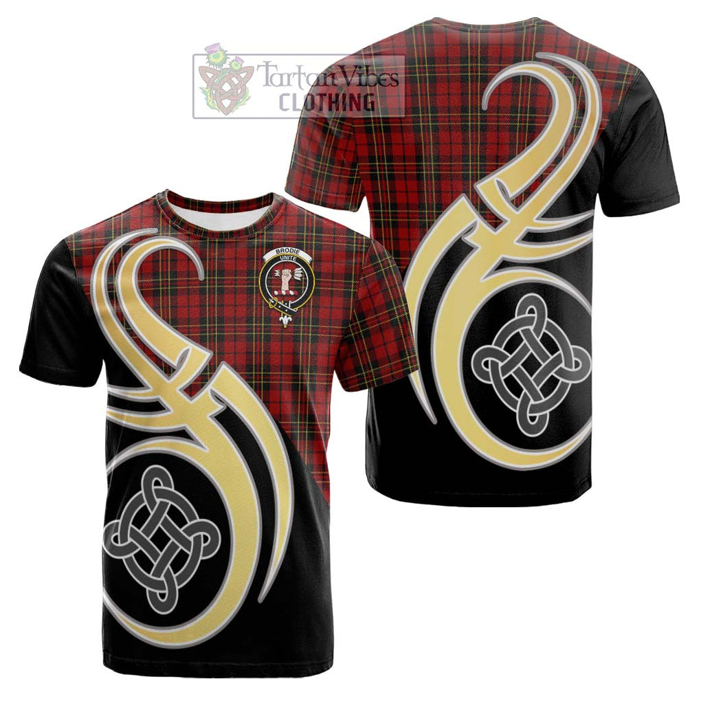 Tartan Vibes Clothing Brodie Tartan Cotton T-shirt with Family Crest and Celtic Symbol Style