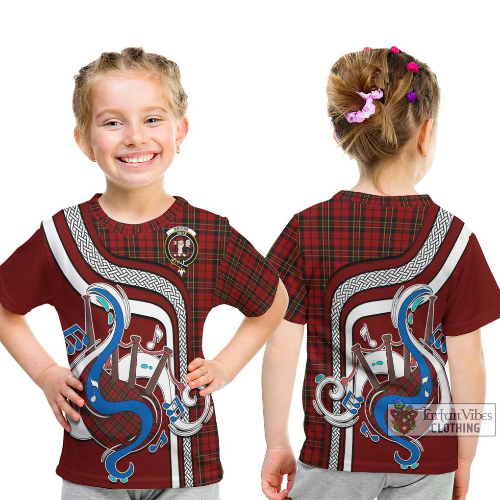 Tartan Vibes Clothing Brodie Tartan Kid T-Shirt with Epic Bagpipe Style