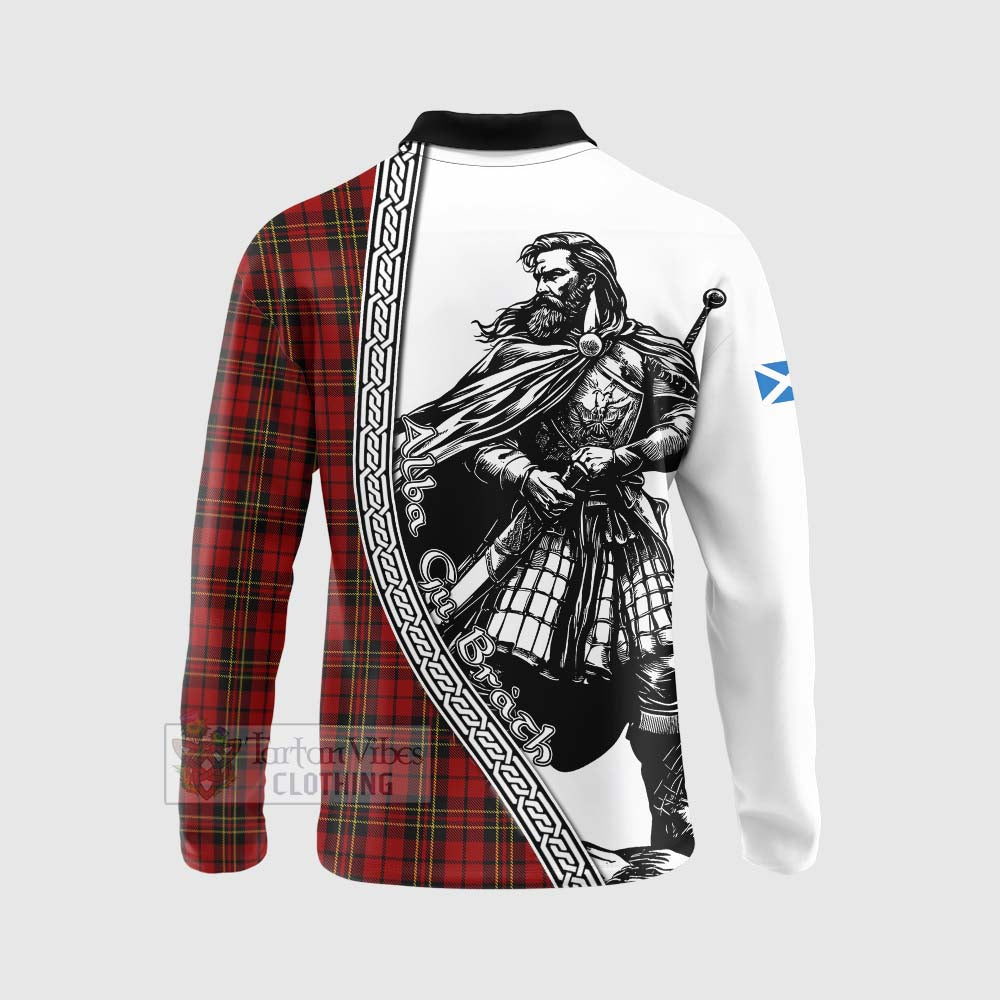 Tartan Vibes Clothing Brodie Tartan Clan Crest Long Sleeve Polo Shirt with Highlander Warrior Celtic Style