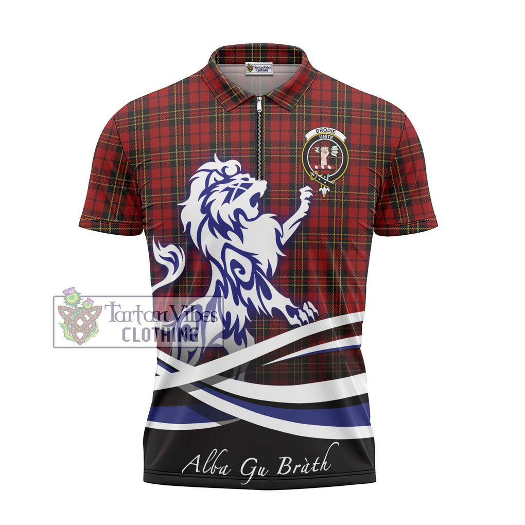 Brodie Tartan Zipper Polo Shirt with Alba Gu Brath Regal Lion Emblem - Tartanvibesclothing Shop