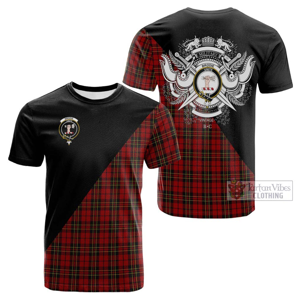 Tartan Vibes Clothing Brodie Tartan Cotton T-shirt with Family Crest and Military Logo Style