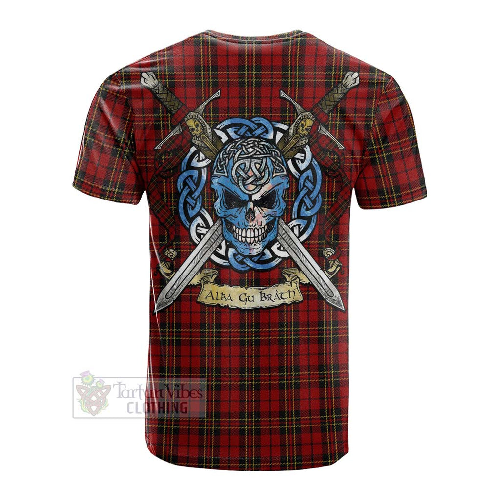 Tartan Vibes Clothing Brodie Tartan Cotton T-shirt with Family Crest Celtic Skull Style