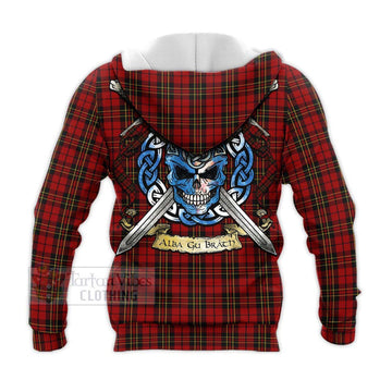 Brodie Tartan Knitted Hoodie with Family Crest Celtic Skull Style