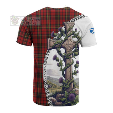 Brodie Tartan Cotton T-shirt with Family Crest and St. Andrew's Cross Accented by Thistle Vines