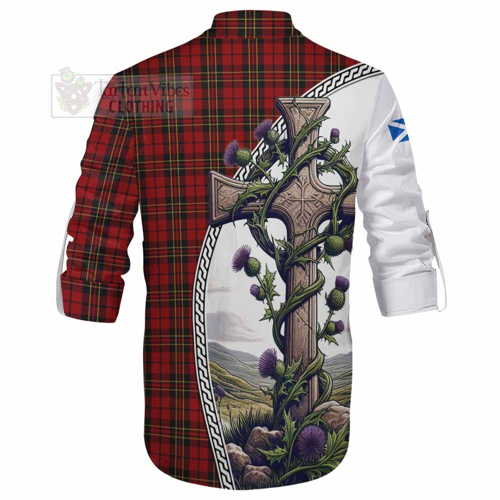 Tartan Vibes Clothing Brodie Tartan Ghillie Kilt Shirt with Family Crest and St. Andrew's Cross Accented by Thistle Vines