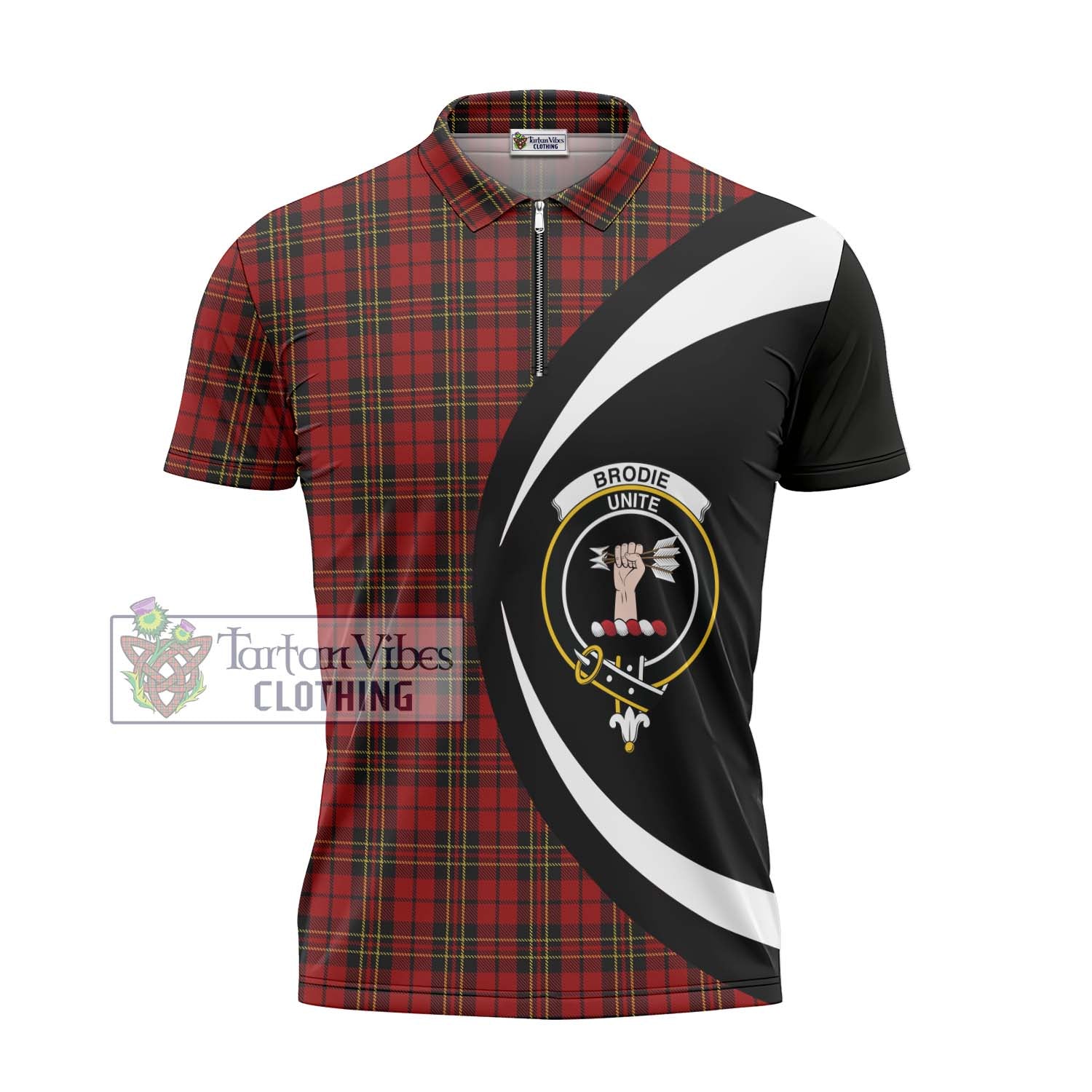 Tartan Vibes Clothing Brodie Tartan Zipper Polo Shirt with Family Crest Circle Style