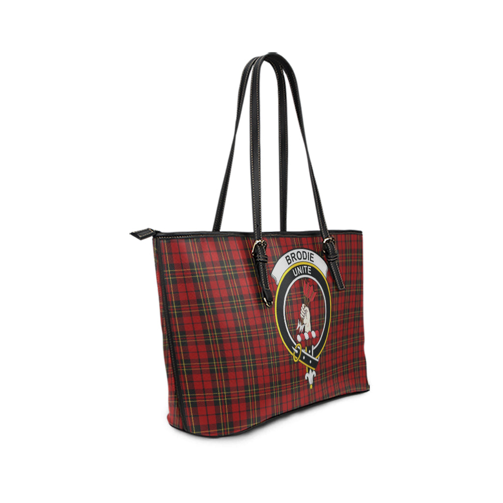 Brodie Tartan Leather Tote Bag with Family Crest - Tartanvibesclothing