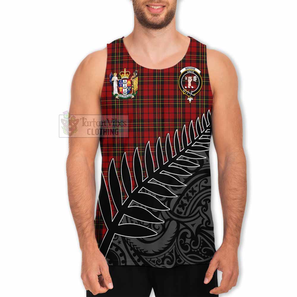 Tartan Vibes Clothing Brodie Crest Tartan Men's Tank Top with New Zealand Silver Fern Half Style