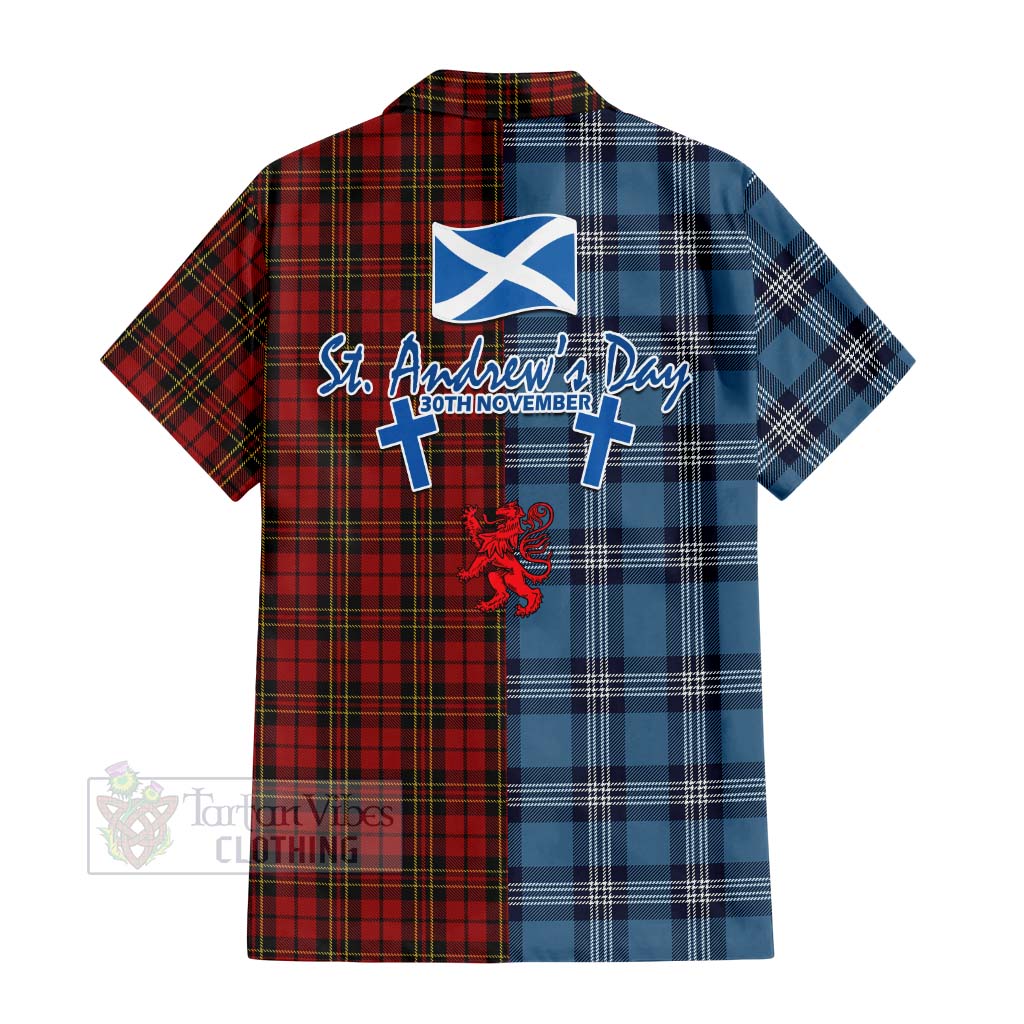 Tartan Vibes Clothing Brodie Tartan Short Sleeve Button Shirt Happy St. Andrew's Day Half Tartan Style