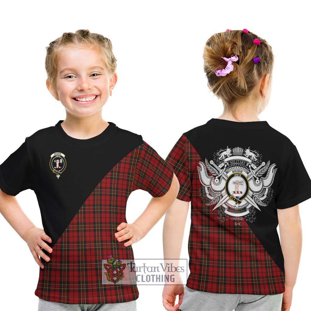 Brodie Tartan Kid T-Shirt with Family Crest and Military Logo Style - Tartanvibesclothing Shop