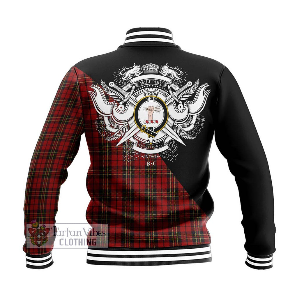 Brodie Tartan Baseball Jacket with Family Crest and Military Logo Style - Tartanvibesclothing Shop