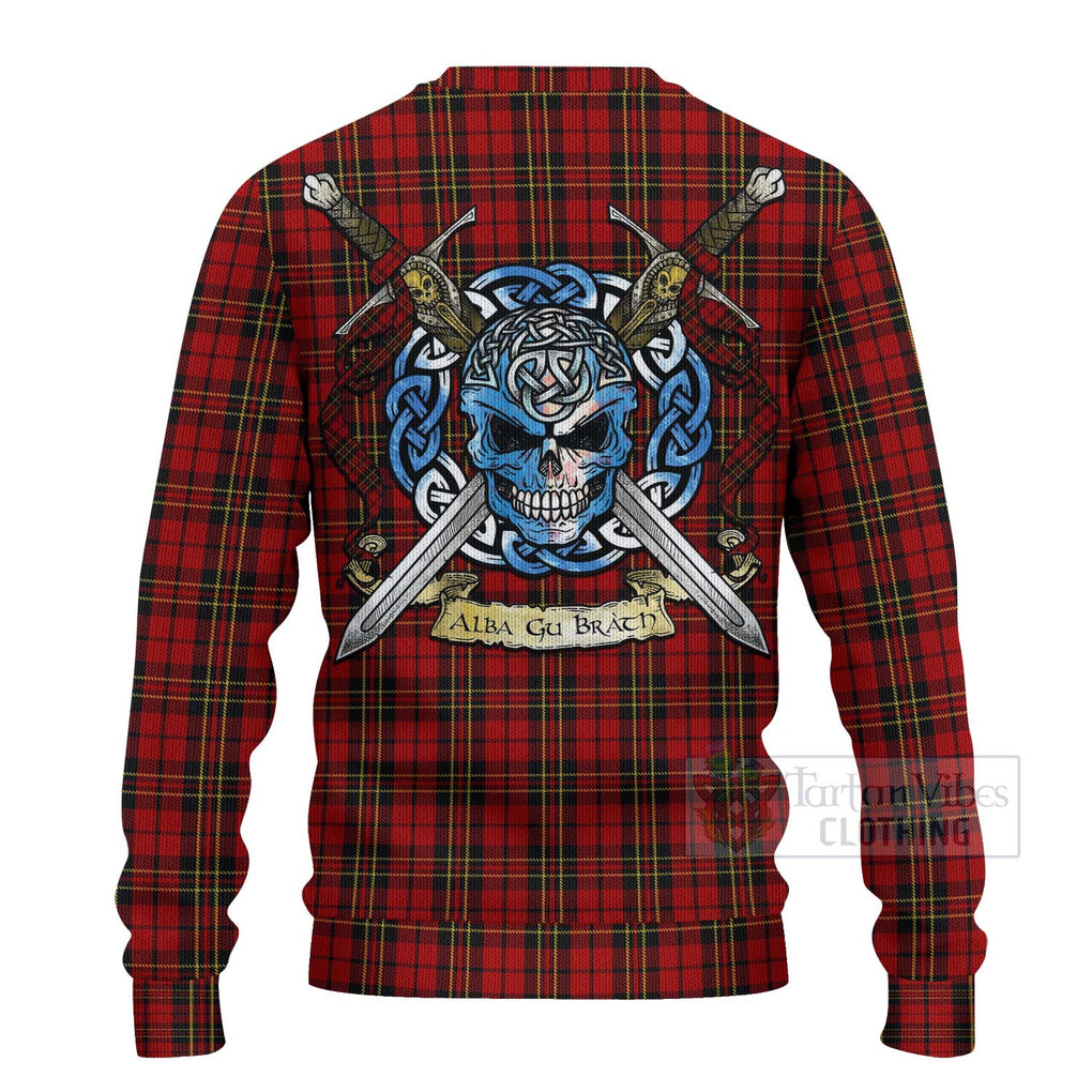 Tartan Vibes Clothing Brodie Tartan Knitted Sweater with Family Crest Celtic Skull Style