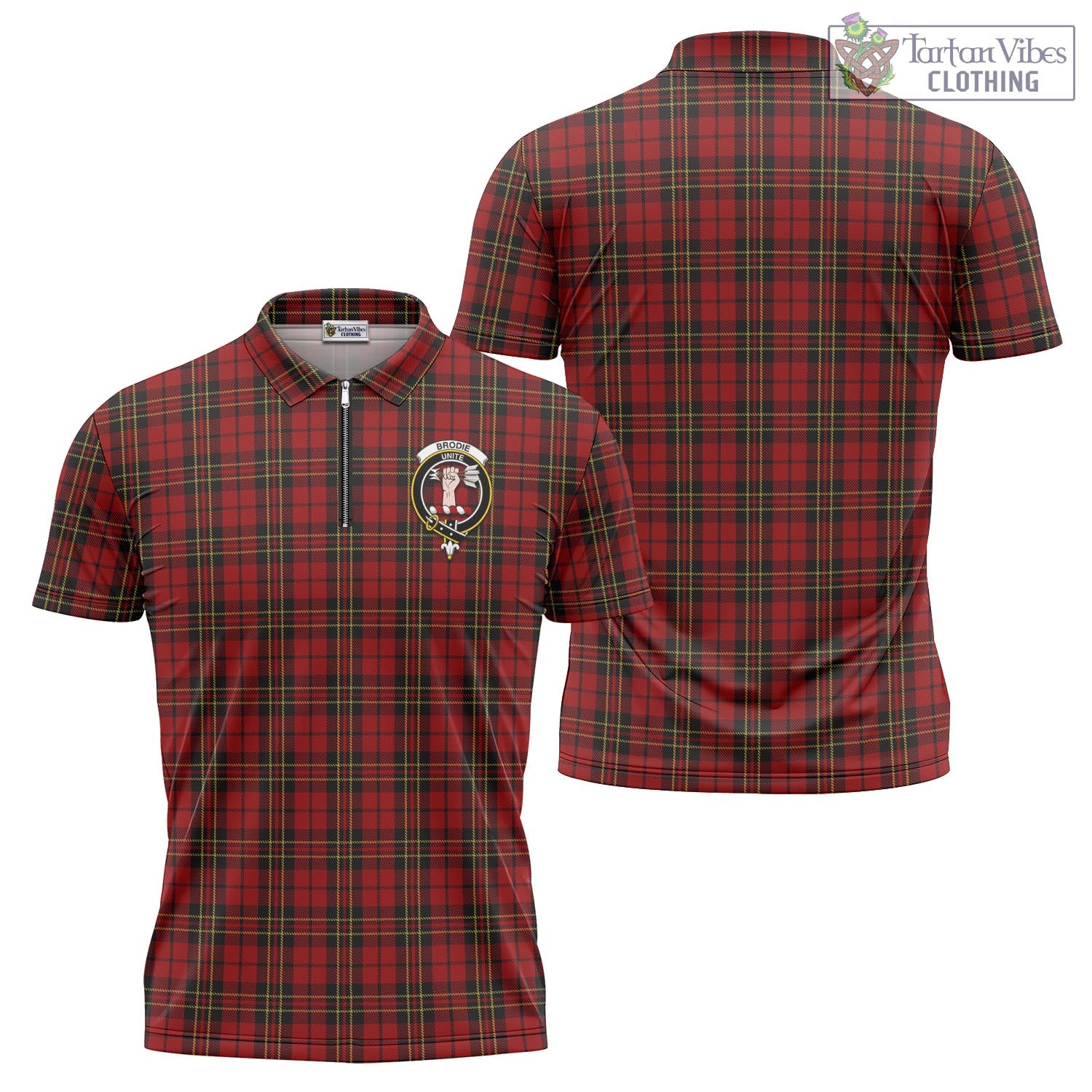 Tartan Vibes Clothing Brodie Tartan Zipper Polo Shirt with Family Crest