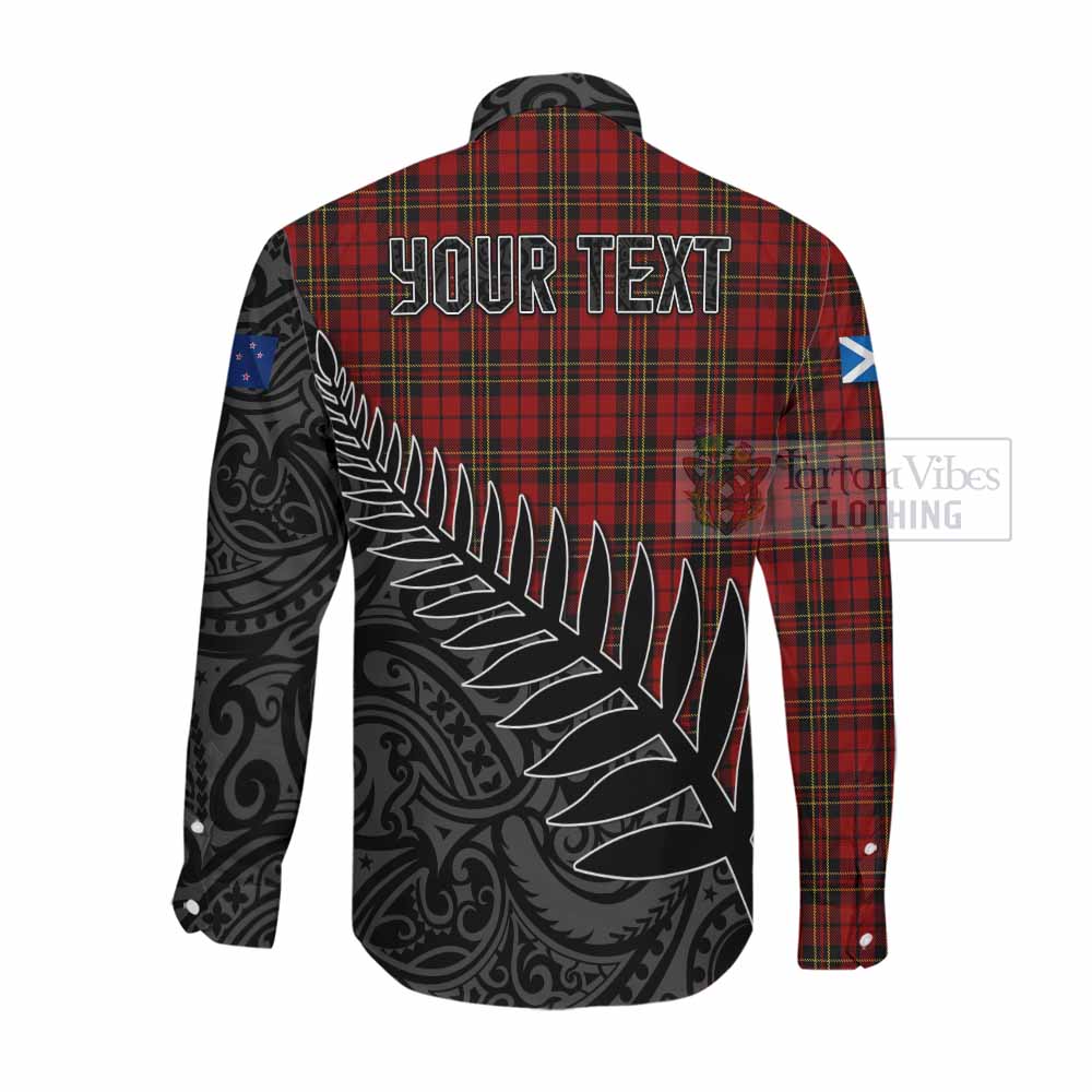 Tartan Vibes Clothing Brodie Crest Tartan Long Sleeve Button Shirt with New Zealand Silver Fern Half Style