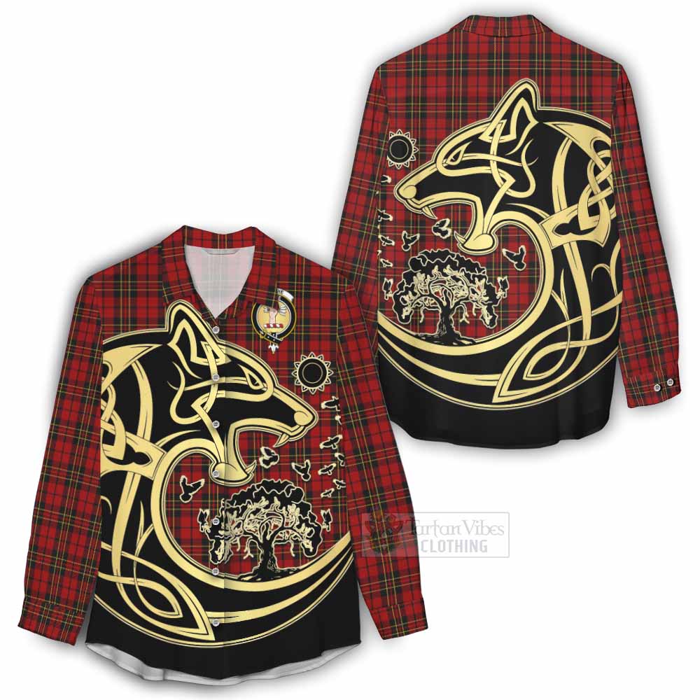 Tartan Vibes Clothing Brodie Tartan Women's Casual Shirt with Family Crest Celtic Wolf Style