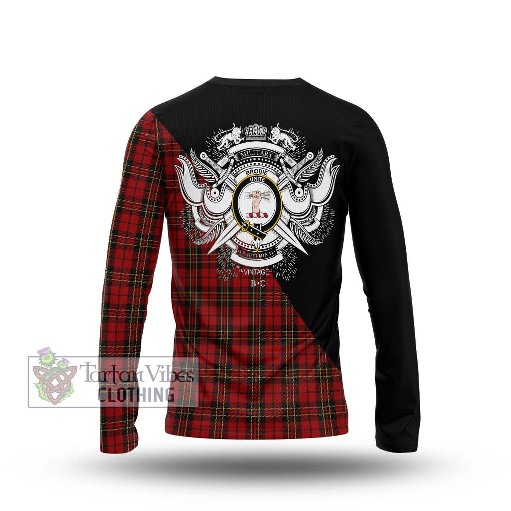 Brodie Tartan Long Sleeve T-Shirt with Family Crest and Military Logo Style - Tartanvibesclothing Shop