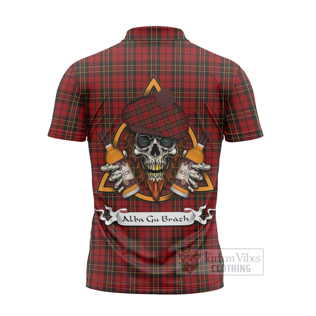 Tartan Vibes Clothing Brodie Tartan Zipper Polo Shirt with Family Crest and Bearded Skull Holding Bottles of Whiskey