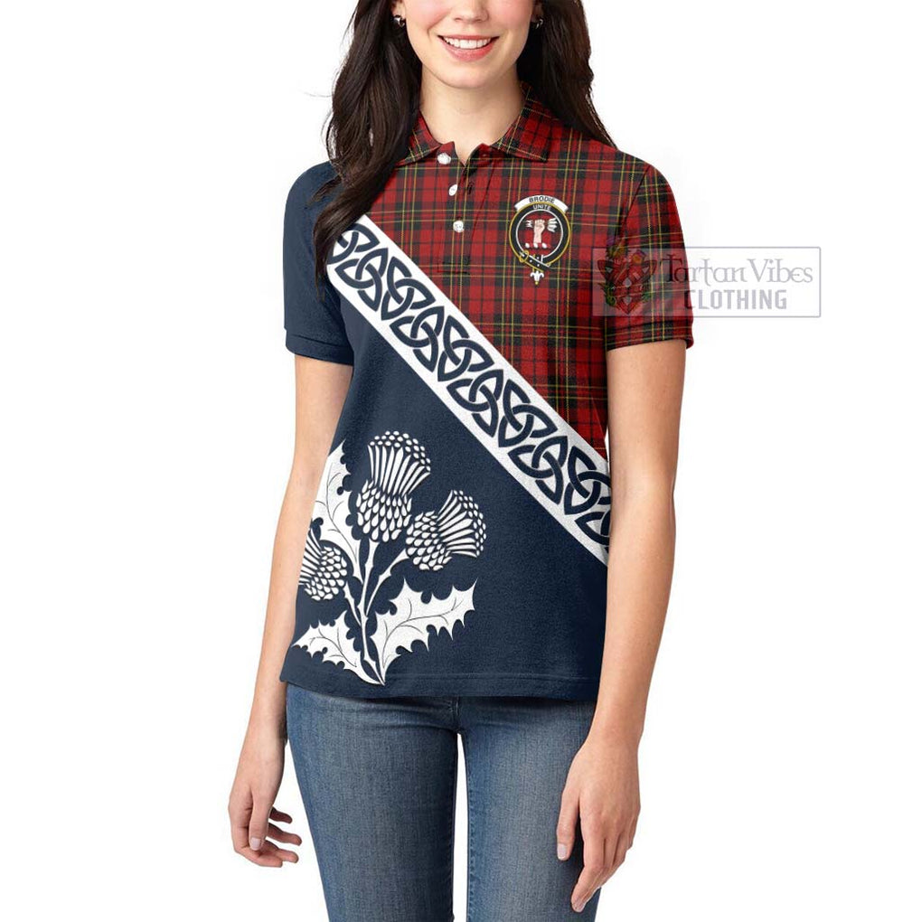 Tartan Vibes Clothing Brodie Tartan Women's Polo Shirt Featuring Thistle and Scotland Map