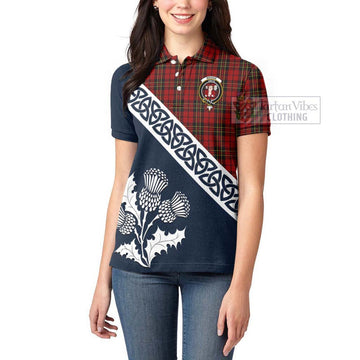 Brodie Tartan Women's Polo Shirt Featuring Thistle and Scotland Map