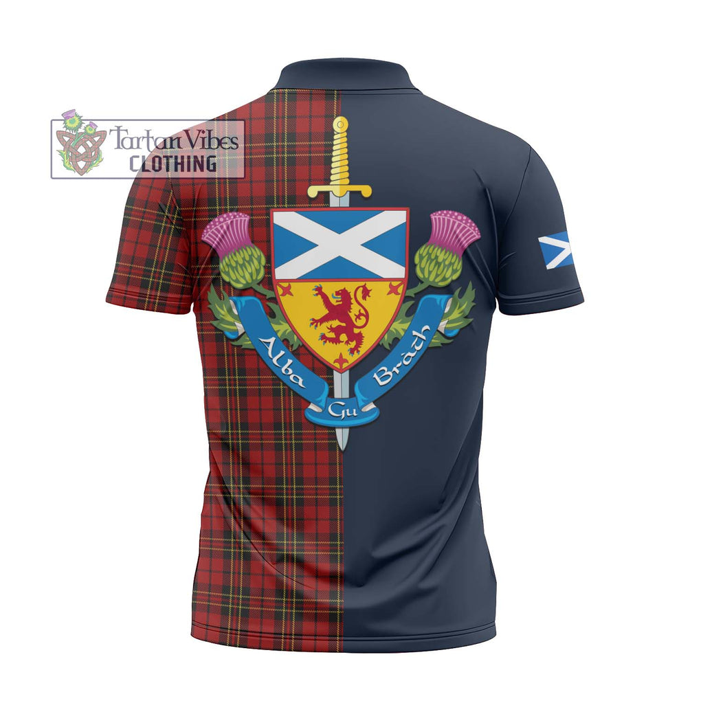 Tartan Vibes Clothing Brodie Tartan Zipper Polo Shirt with Scottish Lion Royal Arm Half Style