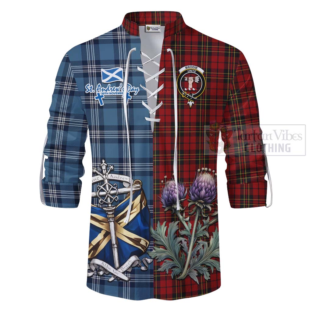 Tartan Vibes Clothing Brodie Tartan Ghillie Kilt Shirt Happy St. Andrew's Day Half Tartan Style