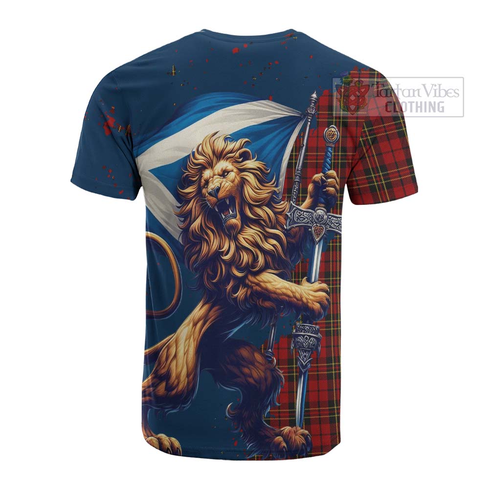 Tartan Vibes Clothing Brodie Tartan Family Crest Cotton T-shirt with Scottish Majestic Lion