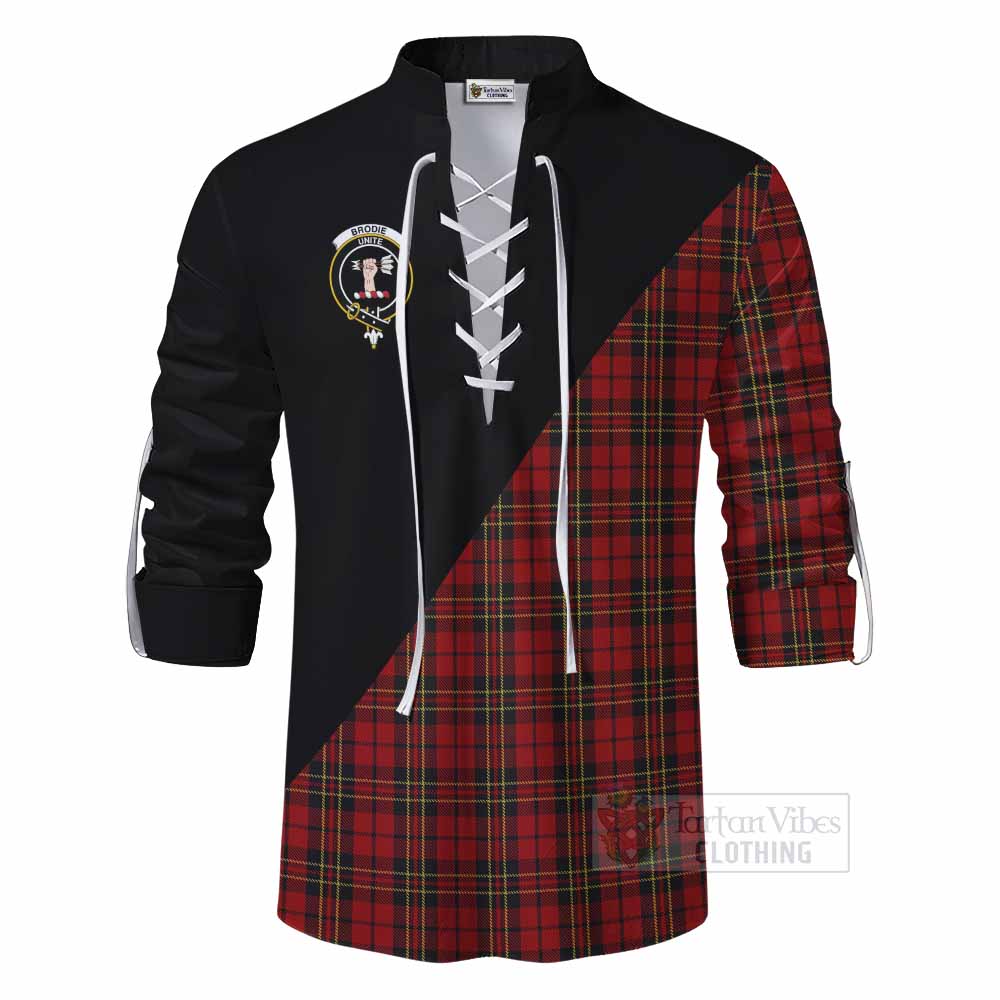 Tartan Vibes Clothing Brodie Tartan Ghillie Kilt Shirt with Family Crest and Military Logo Style