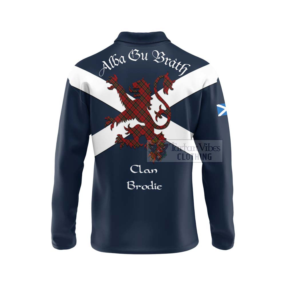 Tartan Vibes Clothing Brodie Tartan Lion Rampant Long Sleeve Polo Shirt – Proudly Display Your Heritage with Alba Gu Brath and Clan Name