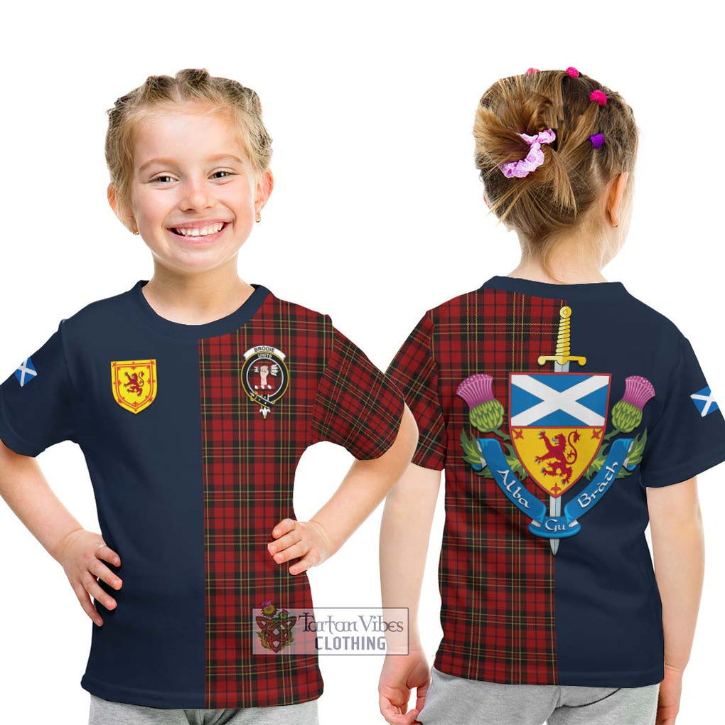 Tartan Vibes Clothing Brodie Tartan Kid T-Shirt with Scottish Lion Royal Arm Half Style