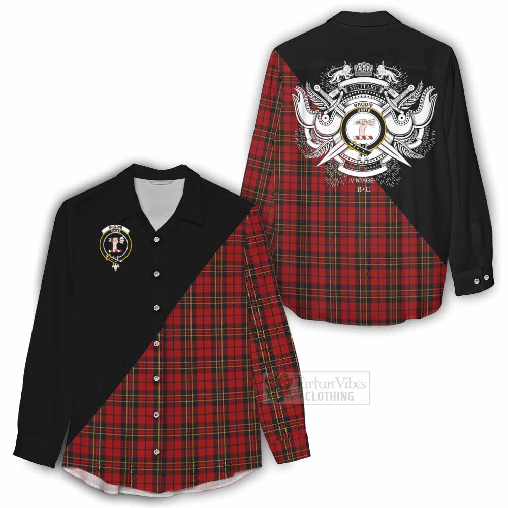 Tartan Vibes Clothing Brodie Tartan Women's Casual Shirt with Family Crest and Military Logo Style