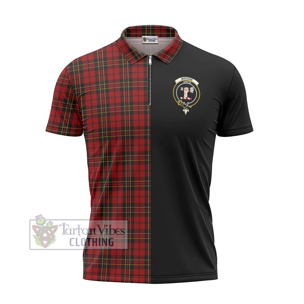 Brodie Tartan Zipper Polo Shirt with Family Crest and Half Of Me Style - Tartanvibesclothing Shop