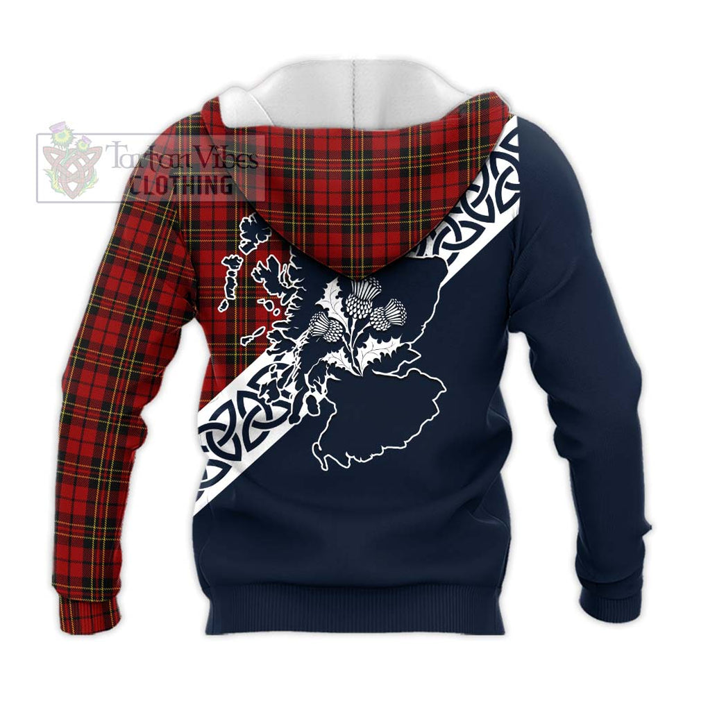 Tartan Vibes Clothing Brodie Tartan Knitted Hoodie Featuring Thistle and Scotland Map