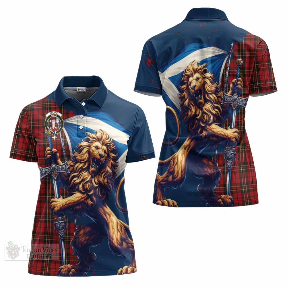 Tartan Vibes Clothing Brodie Tartan Family Crest Women's Polo Shirt with Scottish Majestic Lion