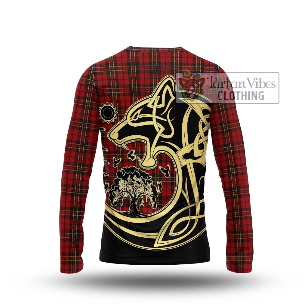 Tartan Vibes Clothing Brodie Tartan Long Sleeve T-Shirt with Family Crest Celtic Wolf Style