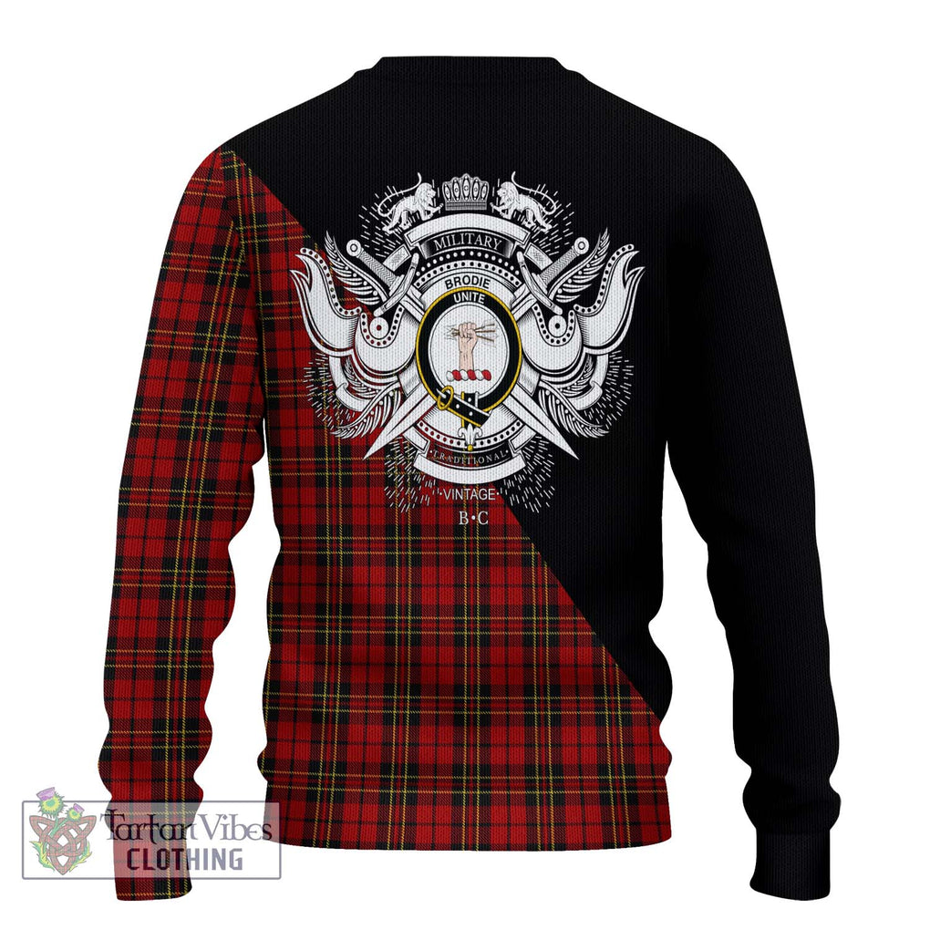 Brodie Tartan Knitted Sweater with Family Crest and Military Logo Style - Tartanvibesclothing Shop