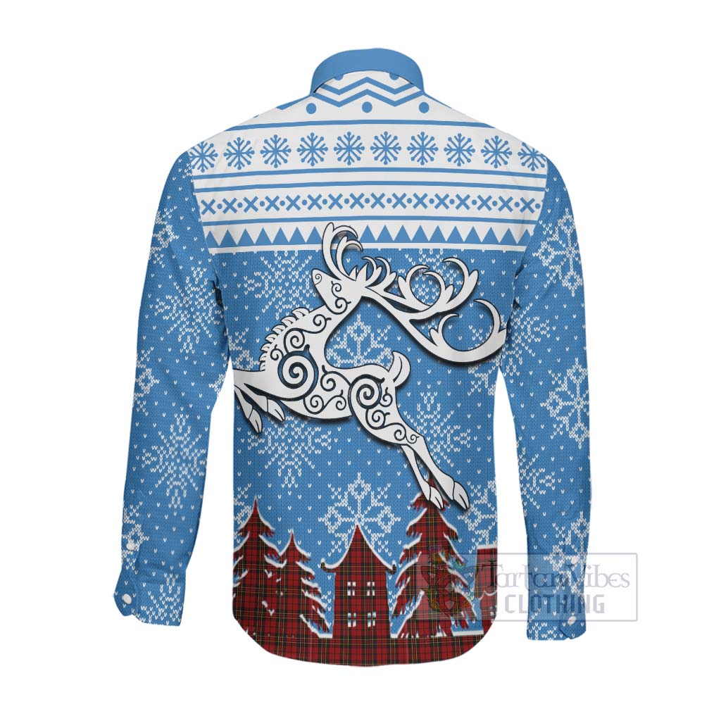 Tartan Vibes Clothing Brodie Clan Christmas Long Sleeve Button Shirt Celtic Reindeer Style