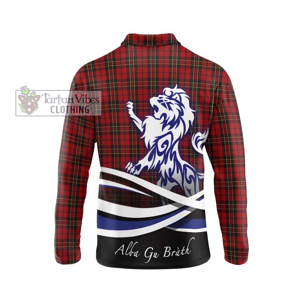 Brodie Tartan Long Sleeve Polo Shirt with Alba Gu Brath Regal Lion Emblem - Tartanvibesclothing Shop