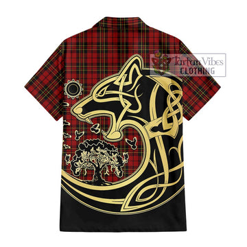 Brodie Tartan Short Sleeve Button Shirt with Family Crest Celtic Wolf Style