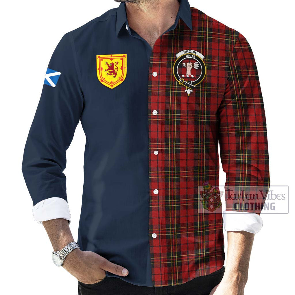 Tartan Vibes Clothing Brodie Tartan Long Sleeve Button Shirt with Scottish Lion Royal Arm Half Style