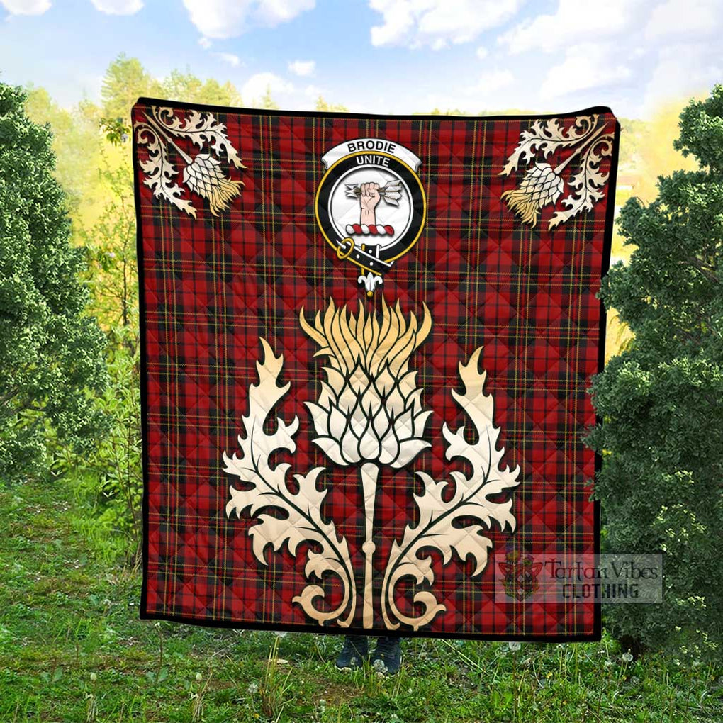 Tartan Vibes Clothing Brodie Tartan Quilt with Family Crest and Golden Thistle Style