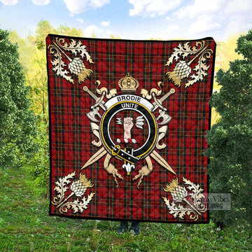 Brodie Tartan Quilt with Family Crest and Scottish Golden Courage Shield